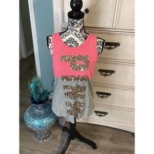 Victoria’s Secret pink, gold Bling tank top, small